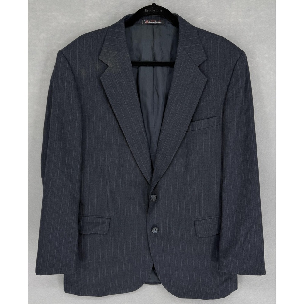 American Craftsmen Blazer Mens 44R Gray Pinstripe 100% Wool Sport‎ Coat Made USA